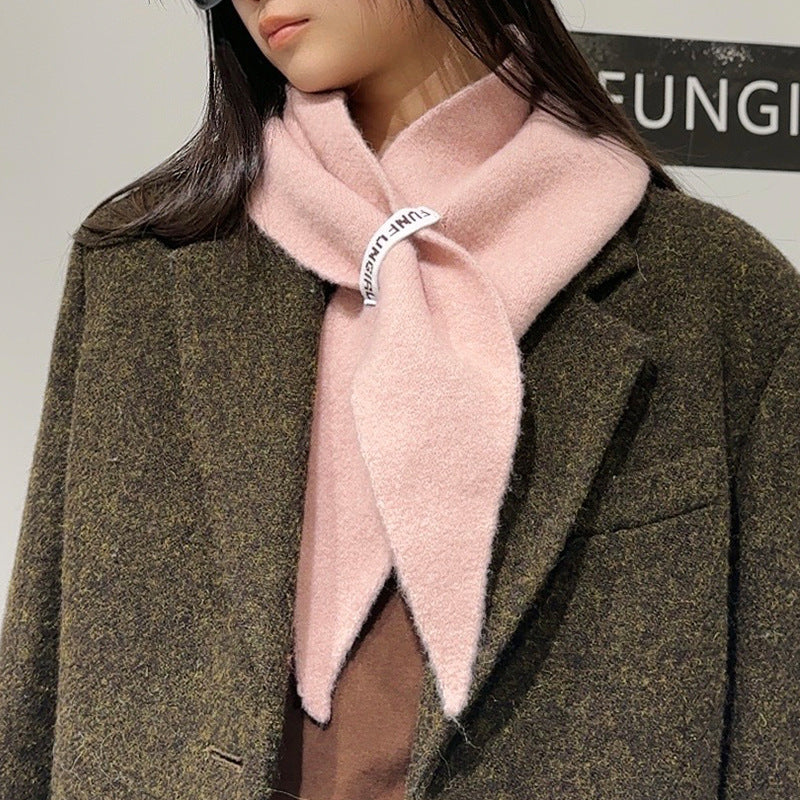 2-Piece Pink Elegant Wool Blend Triangle Scarf - Luxurious Knit Shawl for Women 39 x 110cm