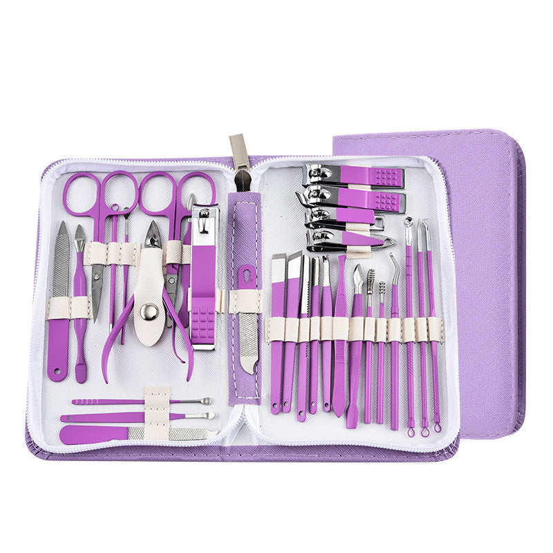 30-Piece Professional Manicure & Pedicure Set,Stainless Steel Grooming Kit purple