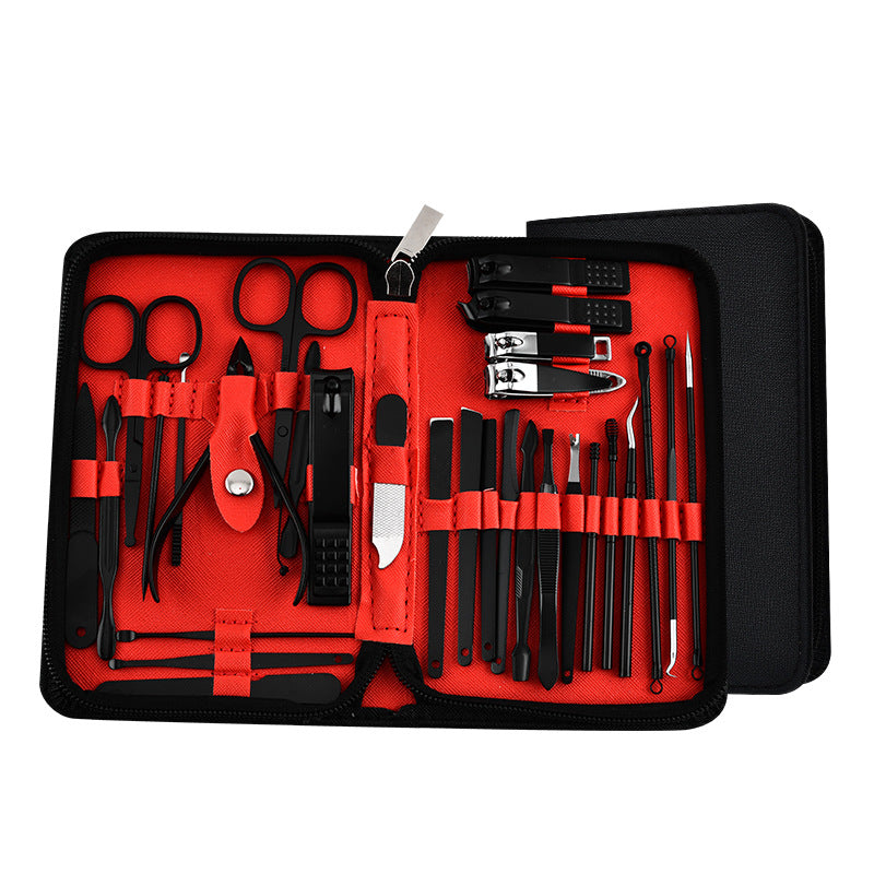 30-Piece Professional Manicure & Pedicure Set,Stainless Steel Grooming Kit black-red