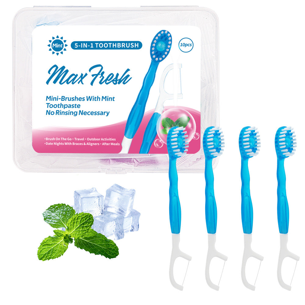4-in-1 Disposable Travel Toothbrush with Flavor Burst Bead Mint flavor