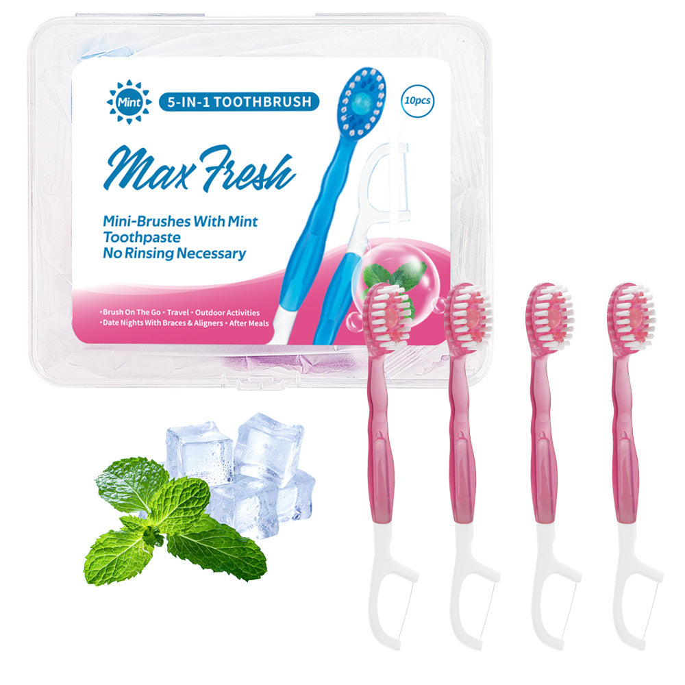 4-in-1 Disposable Travel Toothbrush with Flavor Burst Bead Peach flavor