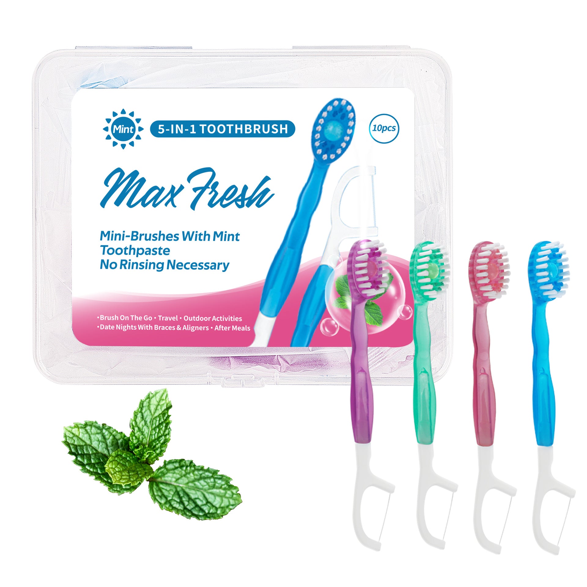 4-in-1 Disposable Travel Toothbrush with Flavor Burst Bead Mixed flavors