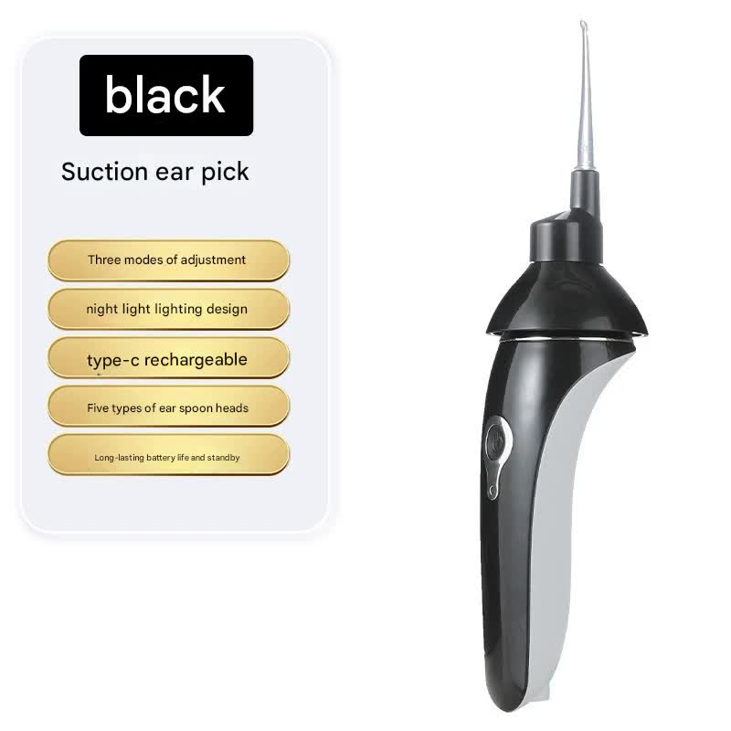 Electric Ear Wax Suction Cleaner - 3 Modes, LED Light, 5 Soft Tips black