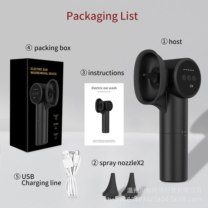 Automatic Electric Ear Wax Removal & Irrigation System - 5 Modes, USB-C, Hot Air Drying black
