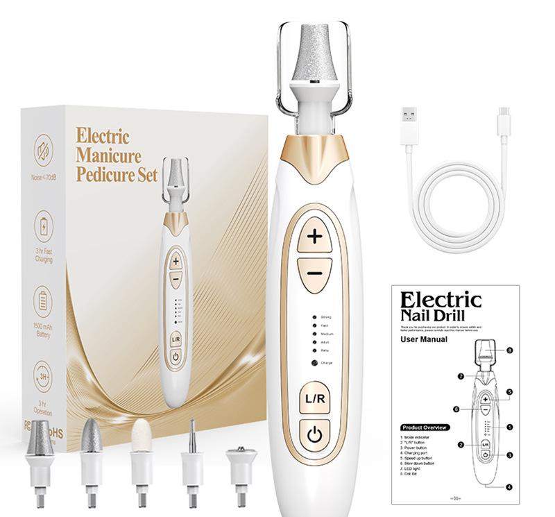 Professional Electric Manicure & Pedicure Kit - 5 Speeds, LED Light Pale pink