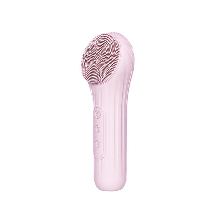 Silicone Facial Cleansing Brush - 6-Speed Vibration, Food-Grade Antibacterial Material with Warming Function pink