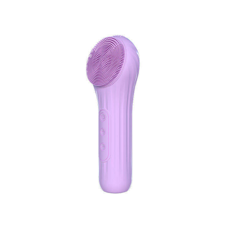 Silicone Facial Cleansing Brush - 6-Speed Vibration, Food-Grade Antibacterial Material with Warming Function Purple