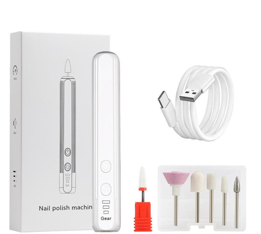 Portable Electric Nail Drill Pen Kit - USB-C Rechargeable, 3-Speed, High Torque, Low Heat white