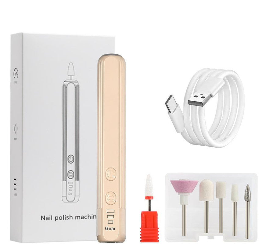 Portable Electric Nail Drill Pen Kit - USB-C Rechargeable, 3-Speed, High Torque, Low Heat Khaki