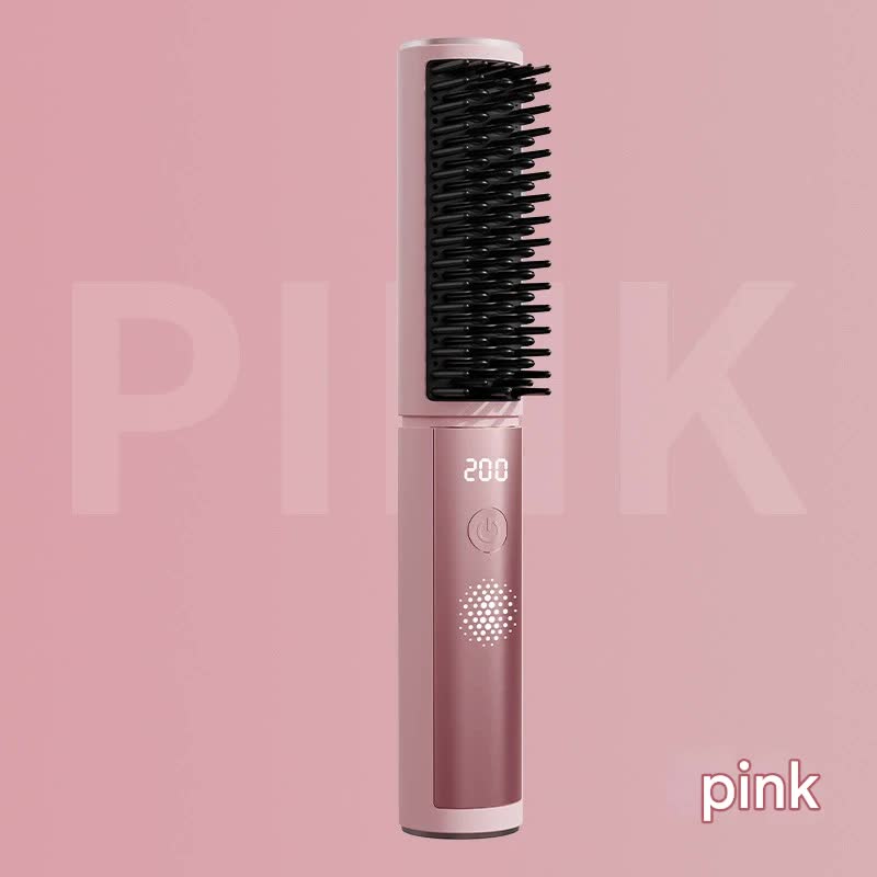 Cordless Hair Straightener Comb - 4 Temperature Settings, USB-C, PTC Heating pink