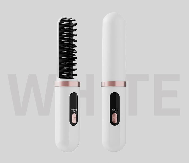 Cordless Hair Straightener Brush - 4000mAh USB-C Rechargeable, 4 Temps, Anti-Scald 3D Comb Design white