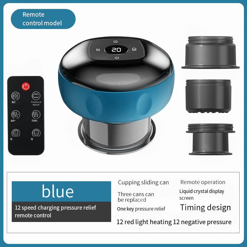 Smart Electric Cupping Therapy Massager - Adjustable Suction & Heat, Red Light Therapy, USB-C Rechargeable Blue