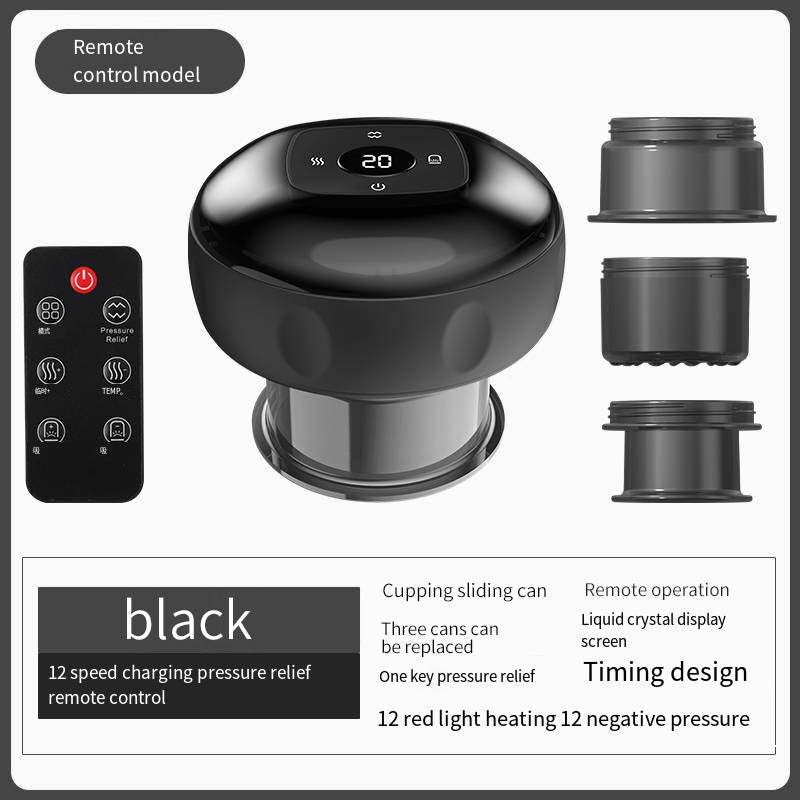 Smart Electric Cupping Therapy Massager - Adjustable Suction & Heat, Red Light Therapy, USB-C Rechargeable Black