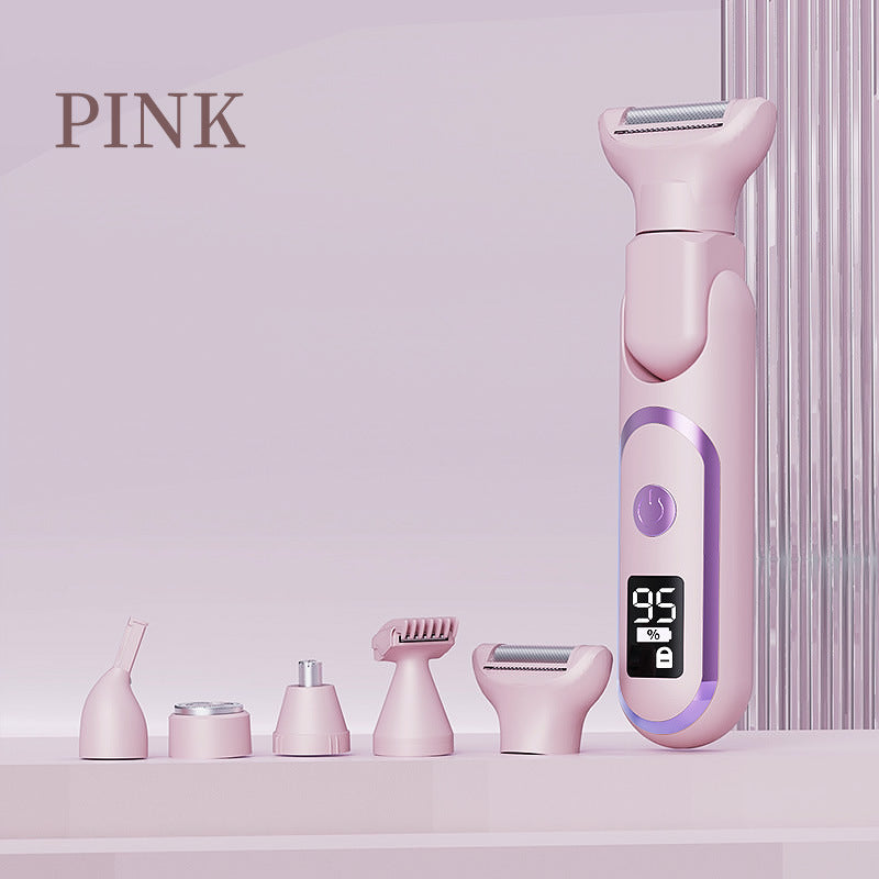 5-in-1 Electric Lady Shaver & Grooming Kit - LCD Display, USB-C Rechargeable, Full Body Hair Removal pink
