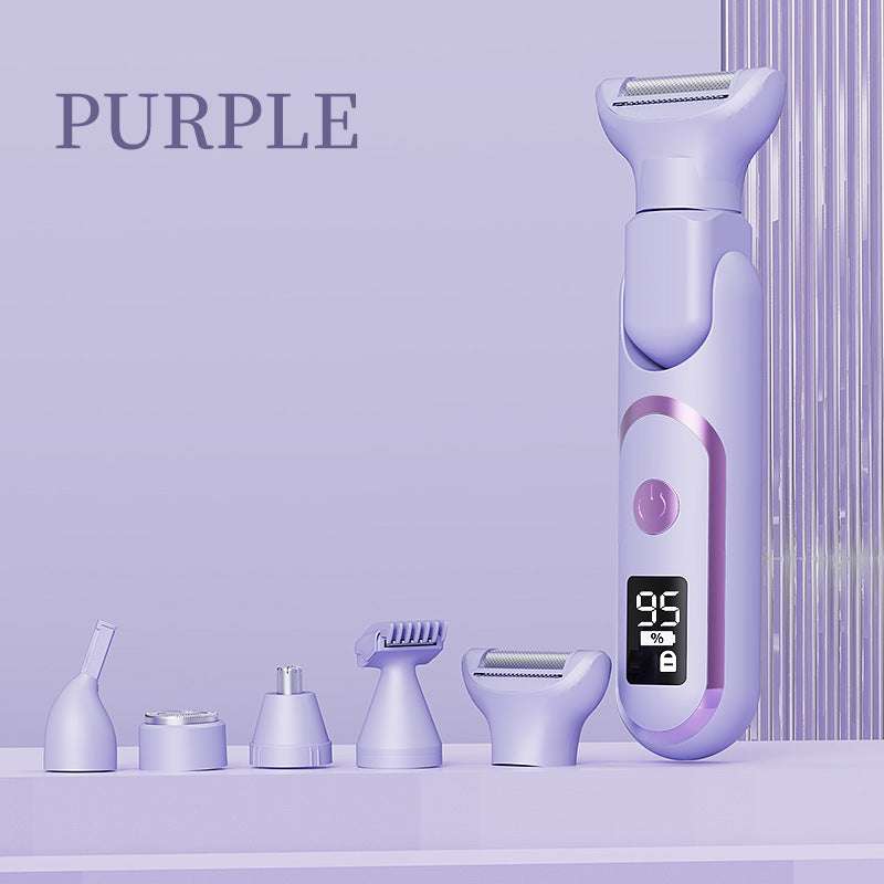 5-in-1 Electric Lady Shaver & Grooming Kit - LCD Display, USB-C Rechargeable, Full Body Hair Removal Purple