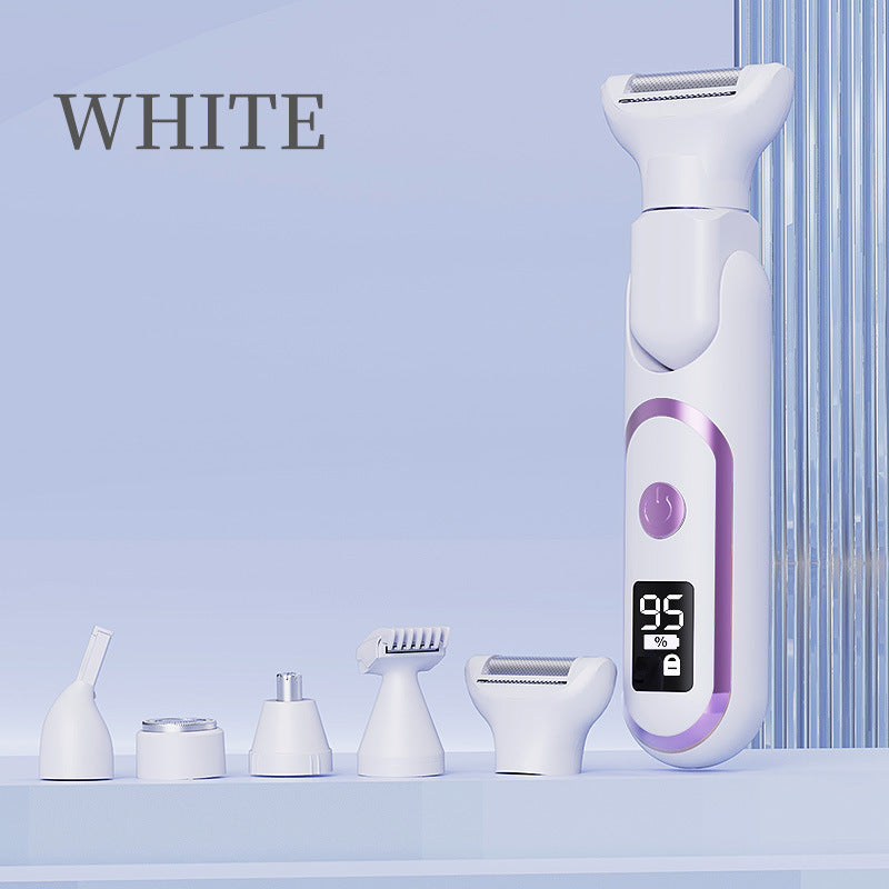 5-in-1 Electric Lady Shaver & Grooming Kit - LCD Display, USB-C Rechargeable, Full Body Hair Removal White