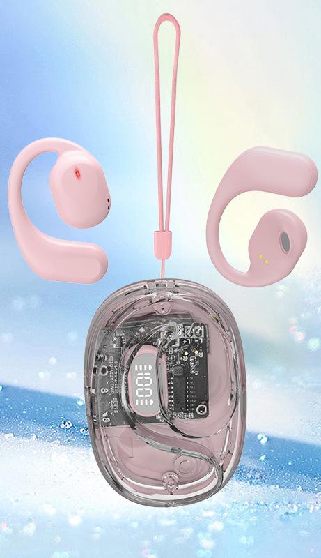 OWS Open-Ear TWS Earbuds with AI Translation - Bluetooth 5.4, 360 ACS Sound, LED Display Case Pink