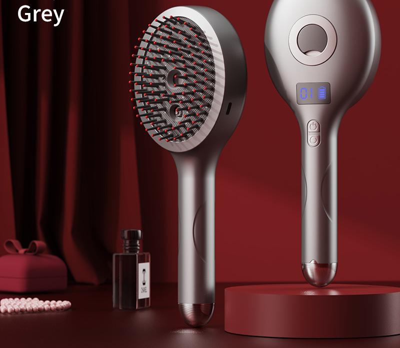 4-in-1 SPA Scalp Care Massage Comb - Red Light Therapy, Nano Steam & Vibration, USB-C Rechargeable grey