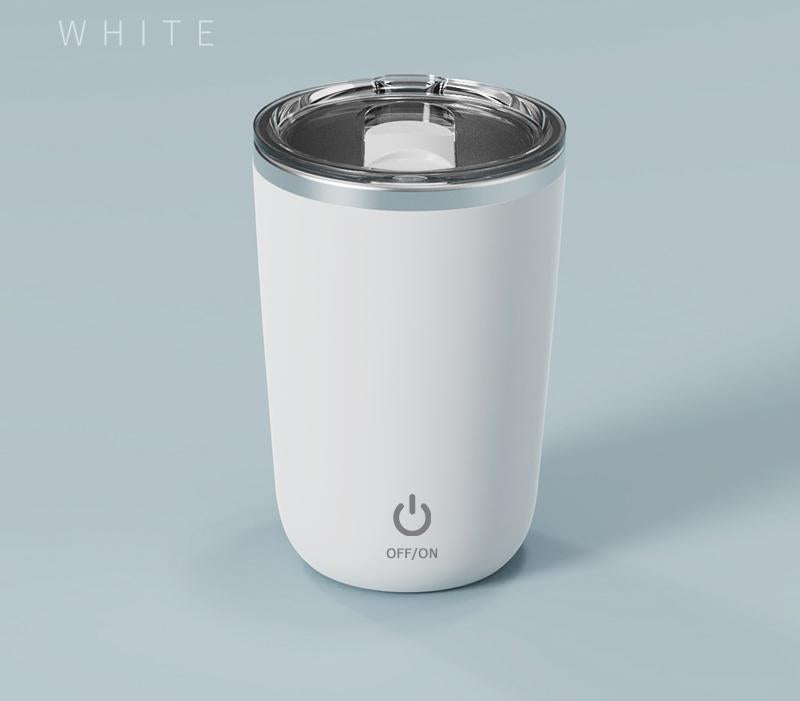 Mini Portable Electric Self-Stirring Mug - USB-C Rechargeable, 4-Hour Use, Stainless Steel White