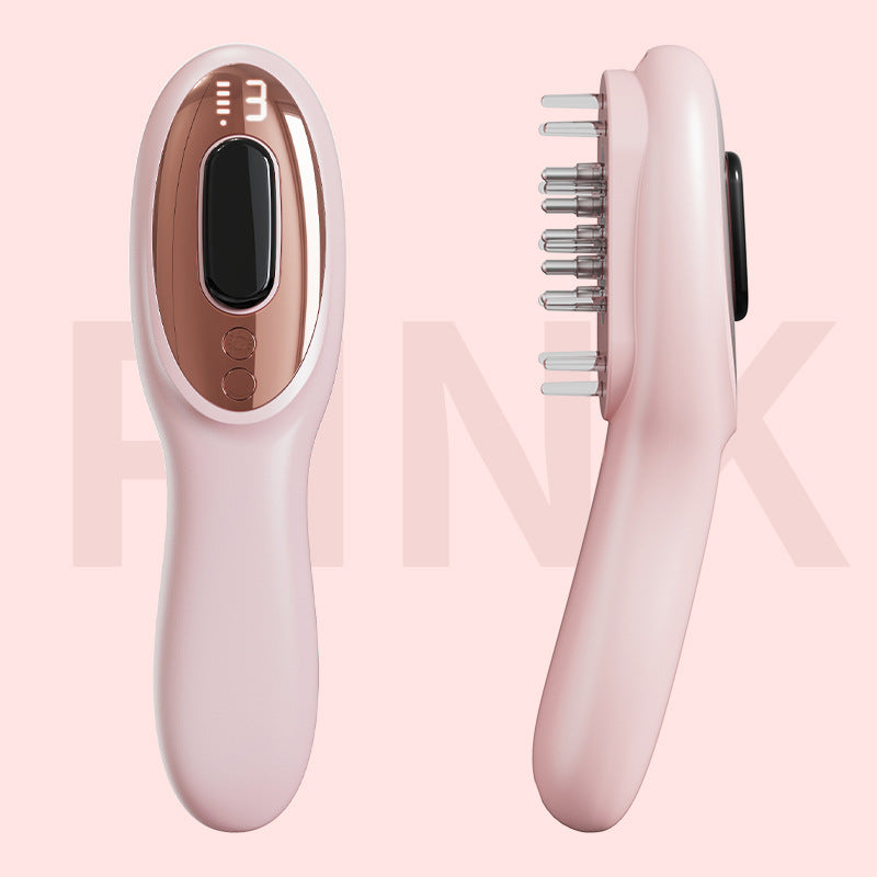 Electric Scalp Massager Comb with Red & Blue Light Therapy - 5 Vibration Modes & Liquid Dispenser pink