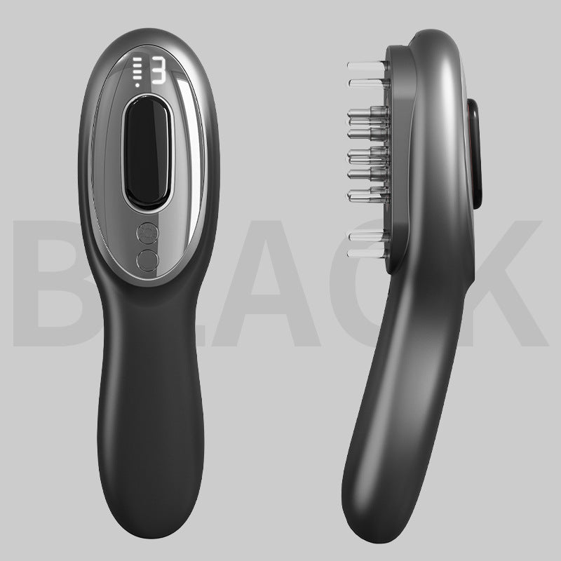 Electric Scalp Massager Comb with Red & Blue Light Therapy - 5 Vibration Modes & Liquid Dispenser Black