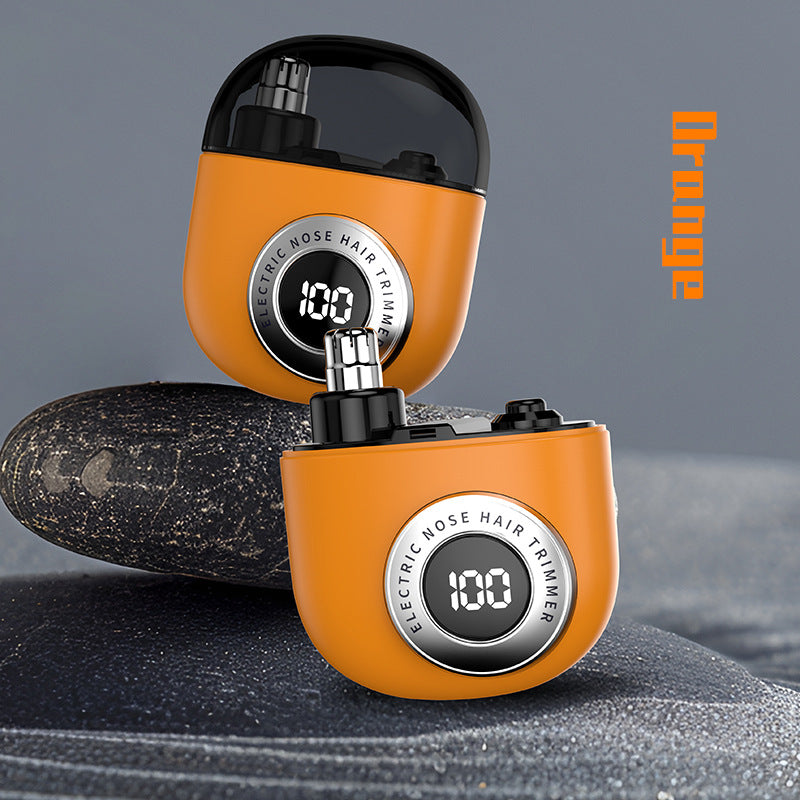 Mini Electric Nose Hair Trimmer - USB-C Rechargeable, LED Display, Washable Head, Painless Grooming orange