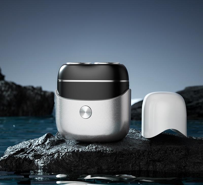 Mini Portable Electric Shaver - Dual Floating Heads, USB-C Fast Charge, Waterproof, Magnetic Design Silver