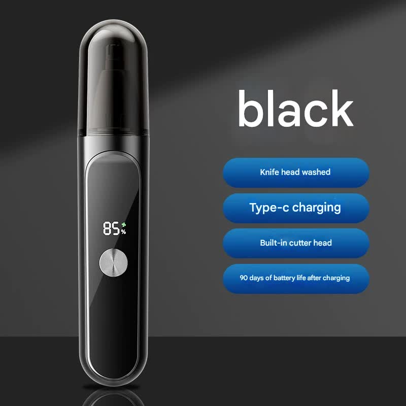 Electric Nose & Ear Hair Trimmer - USB-C Rechargeable, LED Display, Washable 360deg Head, Low Noise black