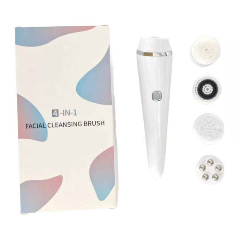 4-in-1 Electric Facial Cleansing Brush & Massager - IPX6 Waterproof, 3 Speeds, Bi-Directional Spin, USB Rechargeable white