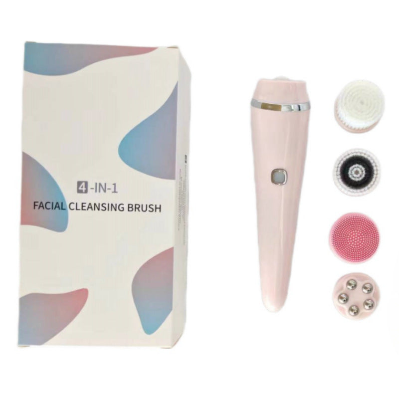 4-in-1 Electric Facial Cleansing Brush & Massager - IPX6 Waterproof, 3 Speeds, Bi-Directional Spin, USB Rechargeable Pink