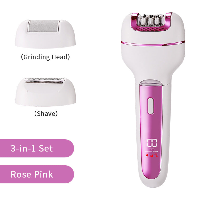 3-in-1 Ladies Electric Epilator, Shaver & Callus Remover with LED Display - Rechargeable & Waterproof Pink