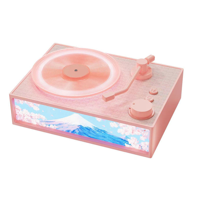 Retro Vinyl Record Player Bluetooth Speaker with Illuminated Art Panel & Aroma Diffuser pink