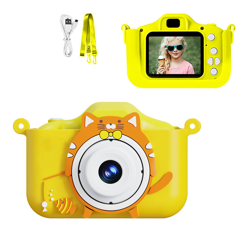 Digital Camera with Cute Cat Silicone Case - Dual Lens, 96MP, HD Screen & Music Playback yellow
