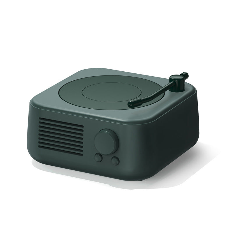 Retro Turntable Bluetooth 5.3 Speaker - 360 Surround Sound, FM Radio & TF Card Player Dark green