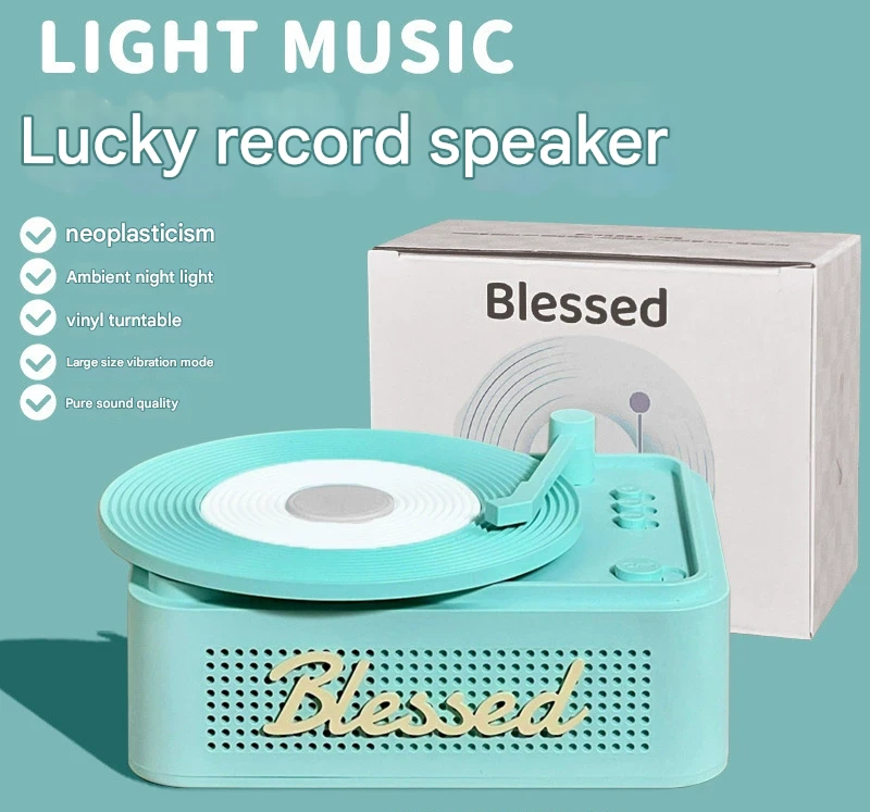 Retro Vinyl Bluetooth Speaker with Ambient Night Light - TF Card & AUX Support Green