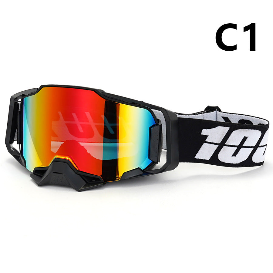 Professional Motocross & Ski Goggles - HiPER Lens, TPU Frame Black frame with white straps-red lenses