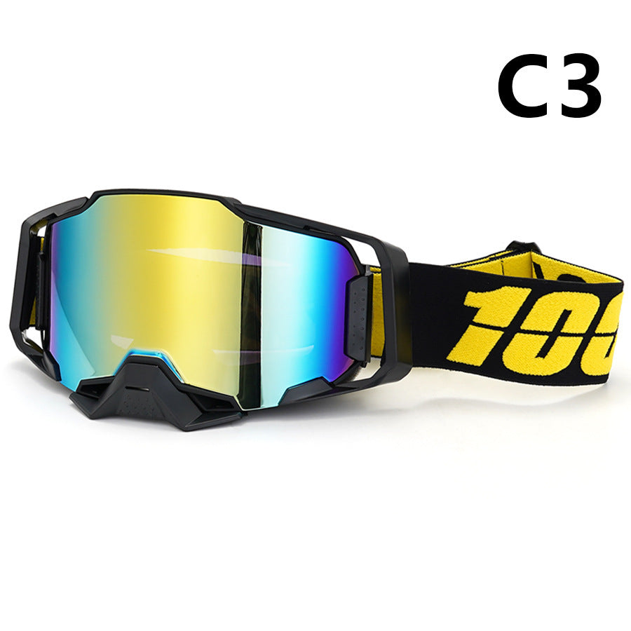 Professional Motocross & Ski Goggles - HiPER Lens, TPU Frame Black frame with yellow belt and gold lens