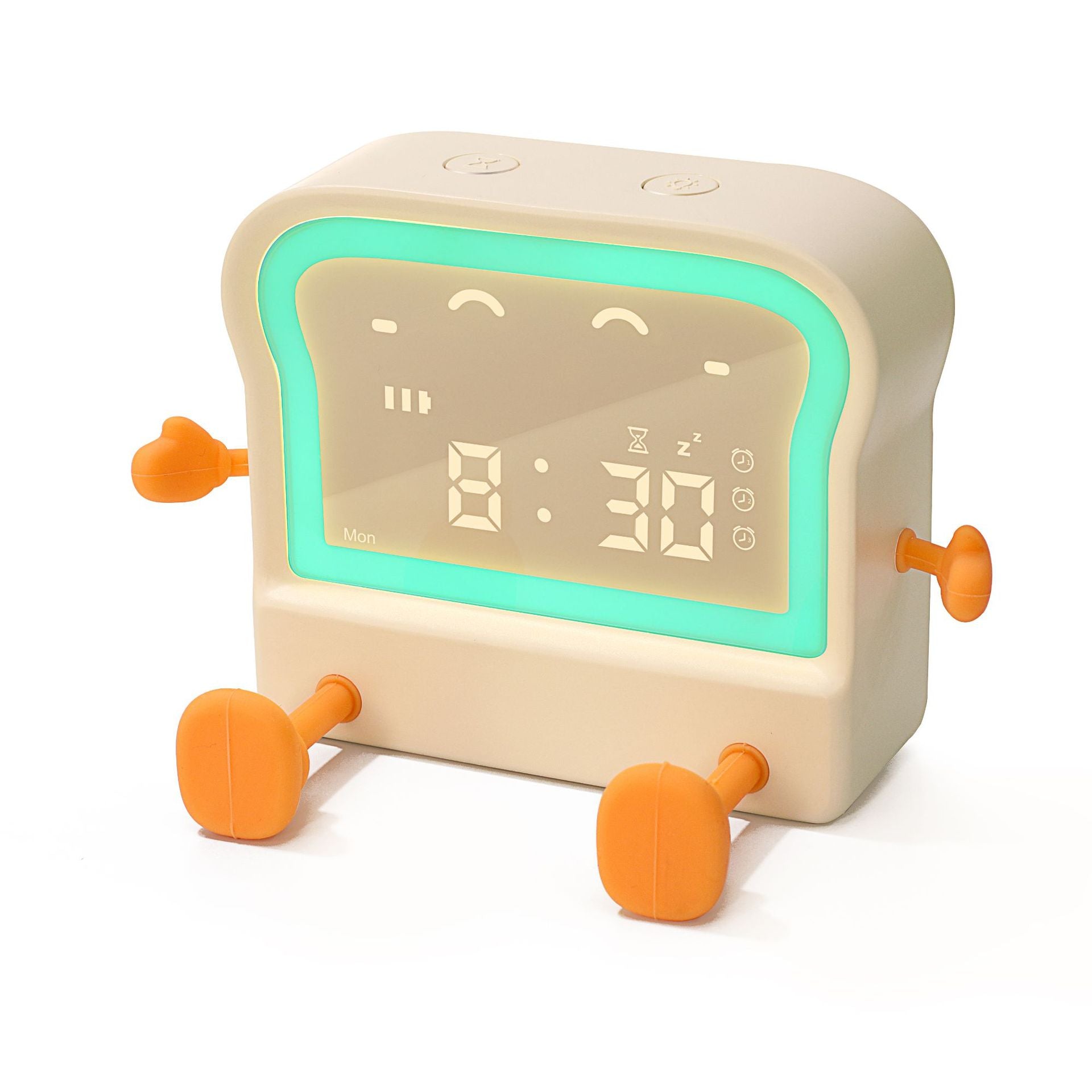 Adorable Toast-Shaped Digital Alarm Clock with Night Light & Phone Stand - Multifunctional Kids Clock milky