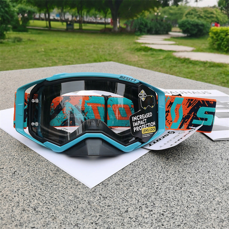 Performance Motocross & Off-Road Goggles - Increased Impact Protection with Lens Lock System Light blue frame transparent film