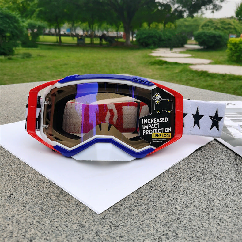 Performance Motocross & Off-Road Goggles - Increased Impact Protection with Lens Lock System Red and blue frame blue film