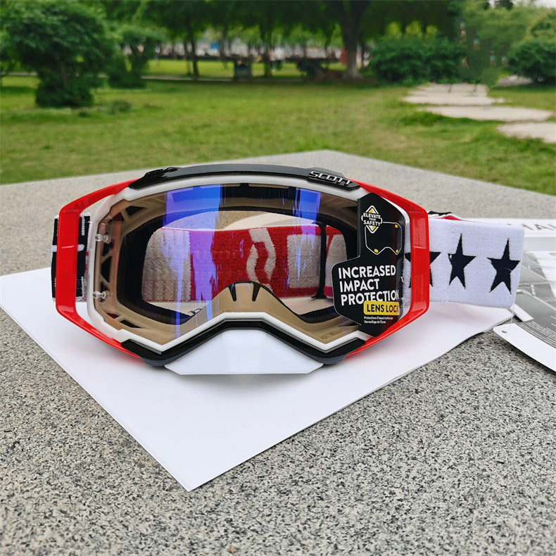 Performance Motocross & Off-Road Goggles - Increased Impact Protection with Lens Lock System Red and black frame blue film