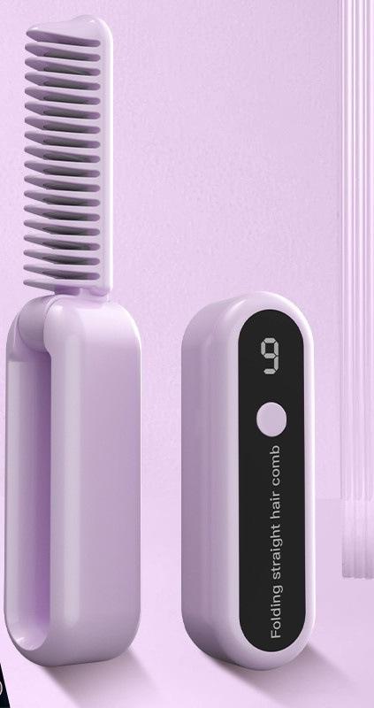 Foldable Wireless Hair Straightener Comb - 9 Temperature Settings, Anti-Scald, USB-C Rechargeable purple