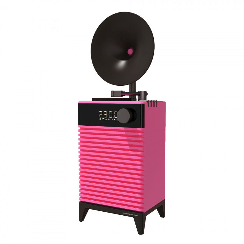 Art Deco Retro Bluetooth Speaker with Gramophone Horn & Ambient Light - Multi-Function Audio Player pink