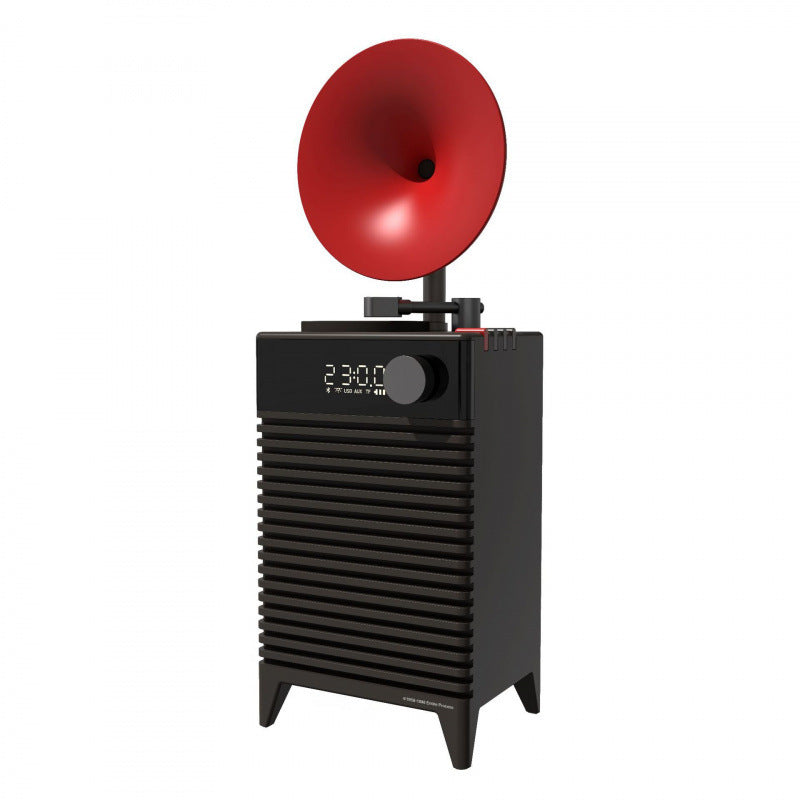 Art Deco Retro Bluetooth Speaker with Gramophone Horn & Ambient Light - Multi-Function Audio Player black