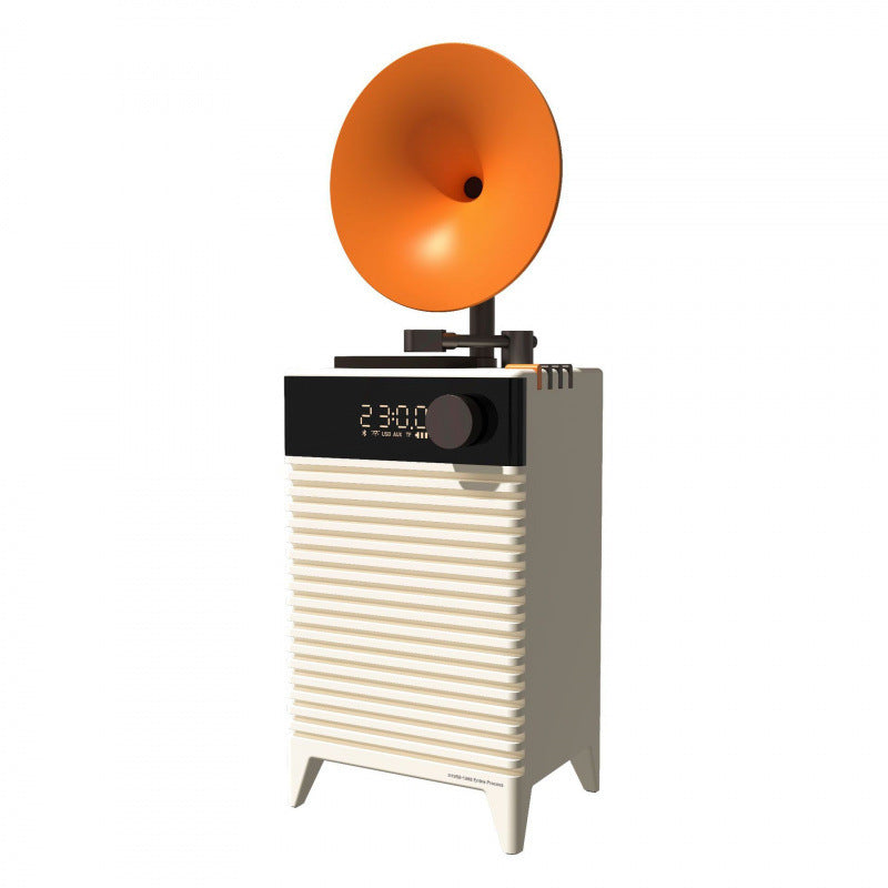 Art Deco Retro Bluetooth Speaker with Gramophone Horn & Ambient Light - Multi-Function Audio Player white