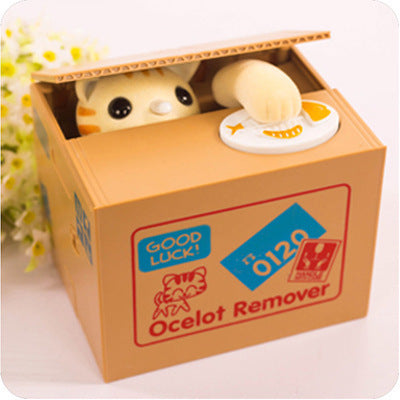 Adorable Cat Stealing Coin Piggy Bank - Automatic Money Saving Box for Kids & Adults English yellow cat