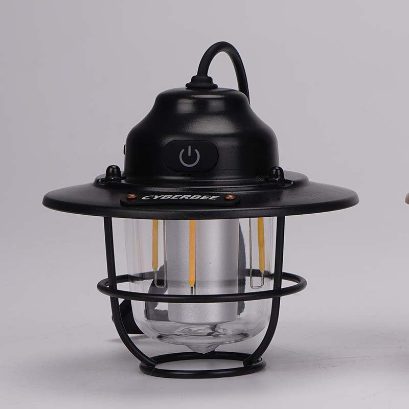 Retro LED Camping Lantern with Multiple Light Modes - USB Rechargeable, Hanging Design black
