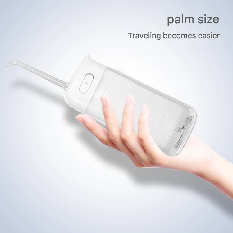 Portable Water Flosser - 70-Day Battery, 4 Modes, 5 Nozzles, IPX7 Waterproof, 200ml Telescopic Tank white