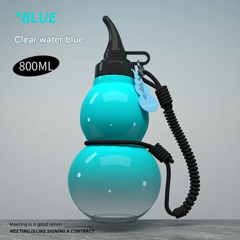 Unique Gourd-Shaped Sports Water Bottle - 800ml Tritan Material, Leakproof with Carry Strap blue