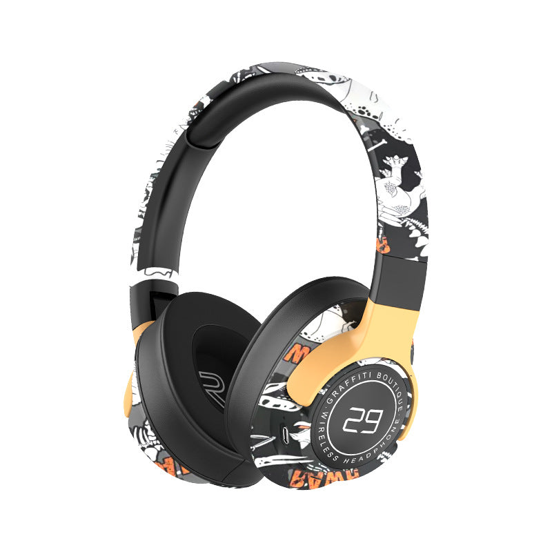 Trendy Graffiti Wireless Over-Ear Headphones - Bluetooth 5.1, HIFI 360 Surround Sound, 12H Playtime, Low Latency black